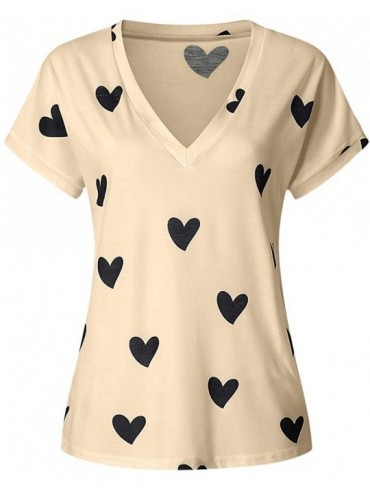 One-Pieces Women's V-Neck Tshirt Tunic Heart Print Casual Tees Comfy Summer Casual Blouse - Yellow - CV190SMMD4Q $15.58