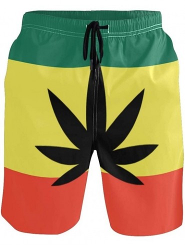Board Shorts Men's Quick Dry Swim Trunks with Pockets Beach Board Shorts Bathing Suits - Weed Smoking Jamaican Flag - C0195W3...