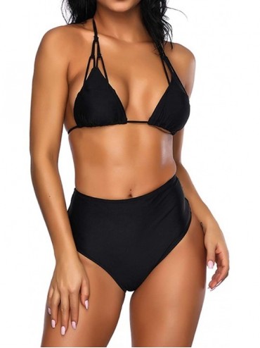 Sets Women's Bathing Suit Adjustable Spaghetti Strap Two Pieces Swimsuit Criss Cross Bikini Set - Black - CV19C470LRM $67.92