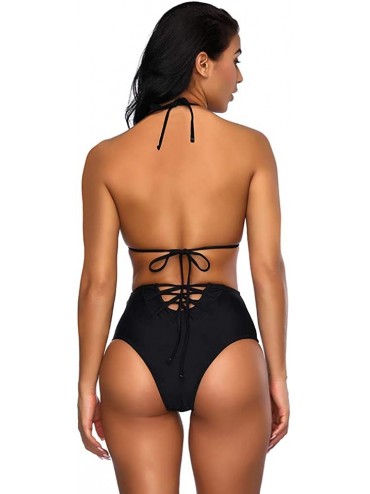 Sets Women's Bathing Suit Adjustable Spaghetti Strap Two Pieces Swimsuit Criss Cross Bikini Set - Black - CV19C470LRM $27.35