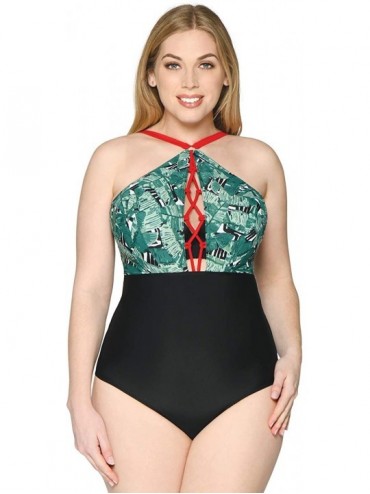 One-Pieces Women's Paradise Palm Padded Plunge Swimsuit - Palm Print - CC18OMMR6I2 $35.50
