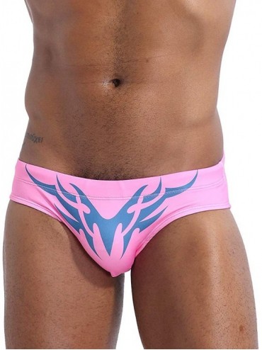 Briefs Mens Sexy Swim Briefs Square Leg Swimsuit Swimwear with Pad - Pink - C0194UN0GAL $30.51