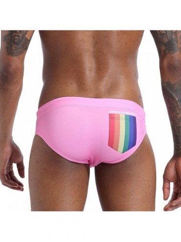 Briefs Mens Sexy Swim Briefs Square Leg Swimsuit Swimwear with Pad - Pink - C0194UN0GAL $16.30