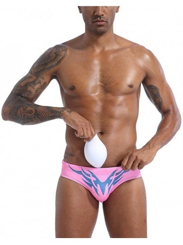 Briefs Mens Sexy Swim Briefs Square Leg Swimsuit Swimwear with Pad - Pink - C0194UN0GAL $16.30