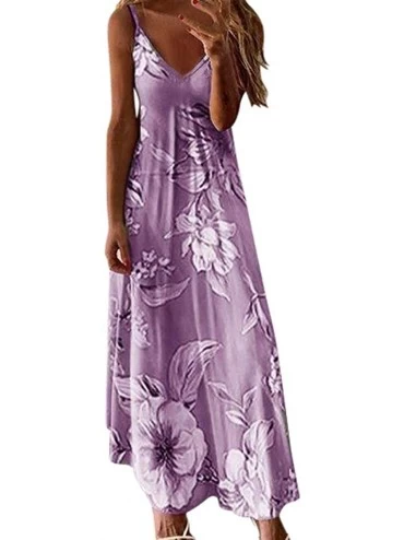 Cover-Ups Women's Casual Loose T-Shirt Dress Summer Floor-Length Beach Long Dress - H-purple - CH190Z6LXEA $30.18