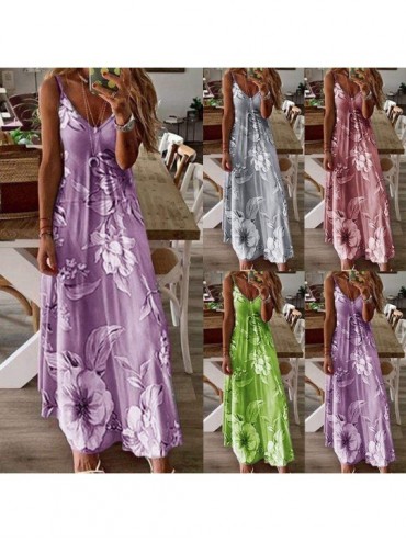 Cover-Ups Women's Casual Loose T-Shirt Dress Summer Floor-Length Beach Long Dress - H-purple - CH190Z6LXEA $16.95