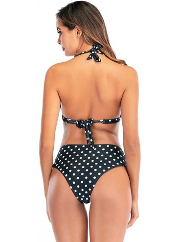 Racing Women's Push-up Halter Swimsuits Dot High Waisted Two Piece Bikini Set Beachwear Swimsuit - Black - CG1945T9HOC $9.26