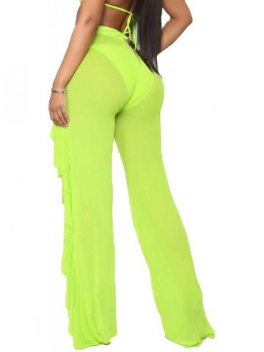 Cover-Ups Women's Perspective Sheer Mesh Ruffle Pants Swimsuit Bikini Bottom Cover up - Y Green - C518QOWMCKC $16.09