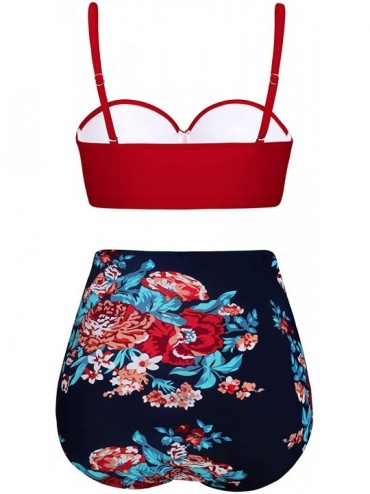 Tankinis Women Vintage Polka Dot High Waisted Bathing Suits Bikini Set - Old Size-red - C718LS3N3O8 $27.64