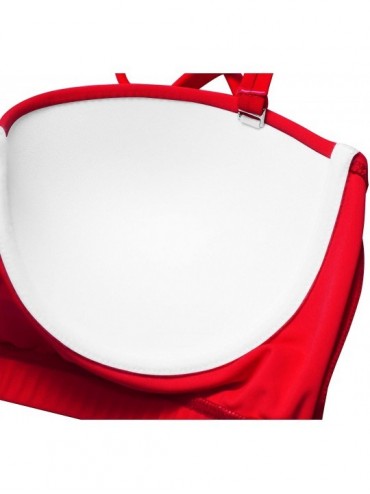 Tankinis Women Vintage Polka Dot High Waisted Bathing Suits Bikini Set - Old Size-red - C718LS3N3O8 $27.64