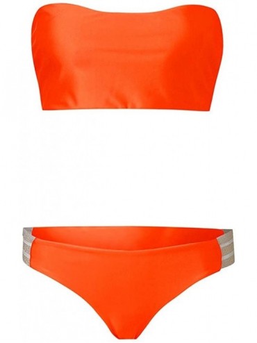 Sets Swimsuits for Women High Waisted-Stripes 2 Pieces Bandeau Bikini Off Shoulder Bathing Suit High Cut - Z1-orange - CB199G...