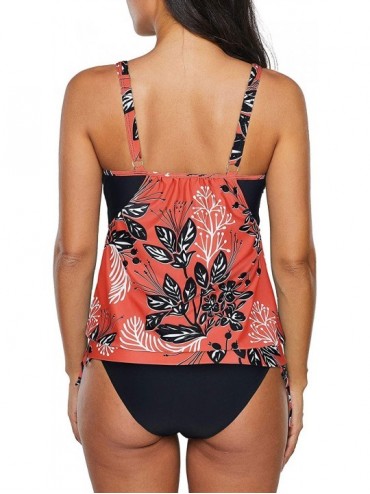 Racing Women's Two Piece Tankini Swimsuit Floral Tank Top Bikinis Padded Swimwear with Boyshorts - Red Flower - CN1953H6WII $...