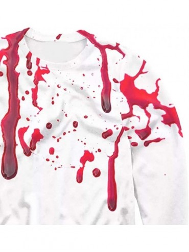 Rash Guards Halloween Mens Top Casual Scary 3D Printed Long Sleeve Shirt Round Neck Blouse - White - CX18YGINAIK $16.92