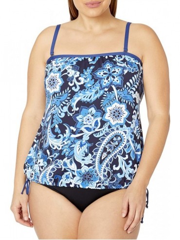 Tops Women's Side Tie Tankini Swimsuit Top - Navy//Tribal Beat - CX18Y24SLE7 $93.36