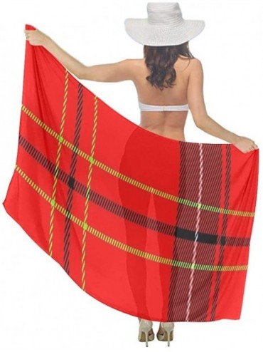 Cover-Ups Women's Swimwear Cover Ups- Summer Vacation Beach Sarong Soft Shawl Wrap - Scottish Tartan Plaid Red - CP19C40MM6H ...