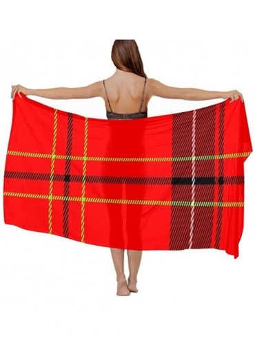 Cover-Ups Women's Swimwear Cover Ups- Summer Vacation Beach Sarong Soft Shawl Wrap - Scottish Tartan Plaid Red - CP19C40MM6H ...
