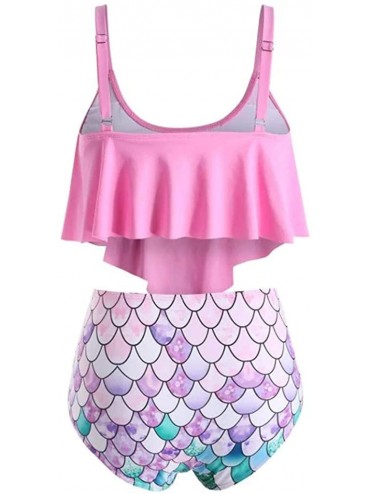 Tankinis Mermaid Print Tankini Swimsuits High Waisted Swim Bottom with Ruffle Bandeau Top Beach Bikini Gradient Swimwear pink...