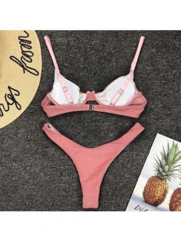 Sets 2019 Latest Hot Style Women Bandage Bikini Set Push-Up Brazilian Swimwear Beachwear Swimsuit - Pink - C718RWH7YQI $14.12