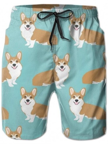 Board Shorts Men's Swim Trunks Quick Dry Beach Swim Shorts with Pockets Bathing Suits (Funny Dachshund) - Funny Corgi Dogs Mi...
