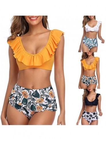 Cover-Ups Swimsuits for Women Tummy Control-Summer Cross Strappy Two Piece High Waisted Floral Ruched Bikini Bathing Suits - ...