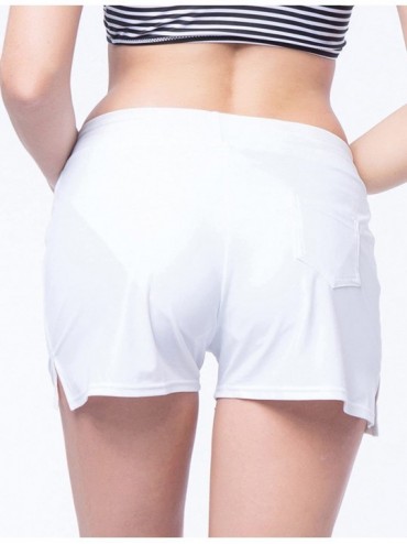 Board Shorts Women's Stretch Board Short Briefs Swimsuit Plus Size Swim Bottom Waistband Quick Dry Side Split - White - CY18C...