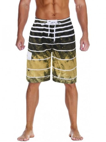Board Shorts Men's Swim Trunks Colortful Striped Beach Board Shorts with Lining - Coffee Printed - CN18M0QZEQA $36.35