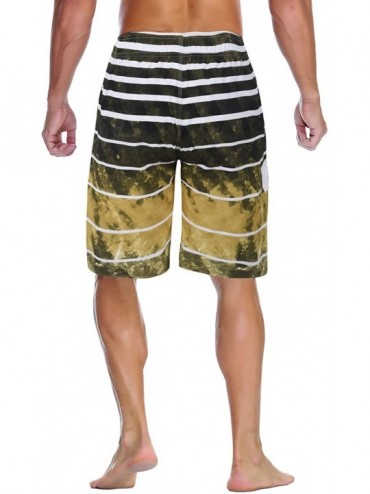 Board Shorts Men's Swim Trunks Colortful Striped Beach Board Shorts with Lining - Coffee Printed - CN18M0QZEQA $23.75