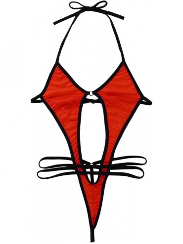 One-Pieces Women Sexy Slingshot One-Piece Micro Mini Coverage Bikini Thong Teddy Swimwear - Red - C718SAZRQ52 $20.80