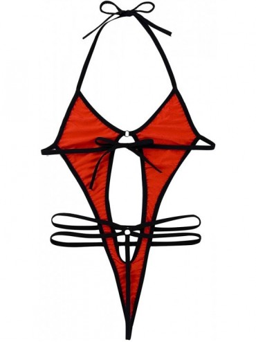 One-Pieces Women Sexy Slingshot One-Piece Micro Mini Coverage Bikini Thong Teddy Swimwear - Red - C718SAZRQ52 $20.80