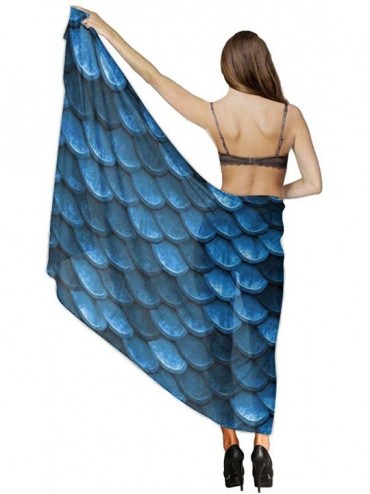 Cover-Ups Women Fahion Swimsuit Bikini Cover Up Sarong- Party Wedding Shawl Wrap - Bahama Sea Blue Mermaid Fish Scales - CL19...