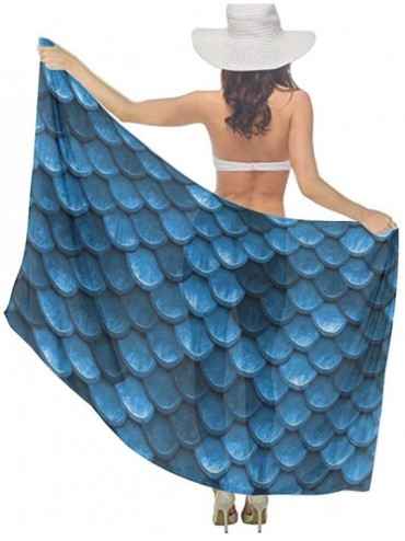 Cover-Ups Women Fahion Swimsuit Bikini Cover Up Sarong- Party Wedding Shawl Wrap - Bahama Sea Blue Mermaid Fish Scales - CL19...