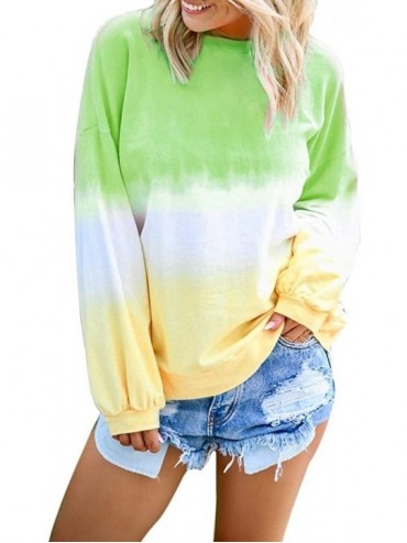 Cover-Ups Blouses for Womens Gradient Patchwork Color Block Long Sleeve Crew Neck Hollow Out Tshirt Tops Sweatshirt 4 Green -...