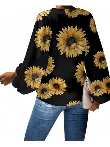 Cover-Ups Deep V Neck Tops and Blouses for Work Sunflower Cover Up Batwing Long Sleeve Loose Shirts - Sunflower 8 - CP1932E4W...