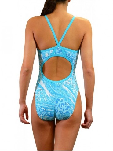 Racing Girl's/Women's Pro One Piece Thin Strap Athletic Swimsuit - Teal/Blue - CJ184TKNK25 $26.05