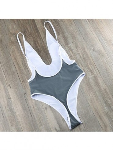 One-Pieces Sexy Womens Monokini Deep V One Piece Backless Cheeky Swimwear Semi Thong Bikini - Grey - CX1800K2WRR $19.03