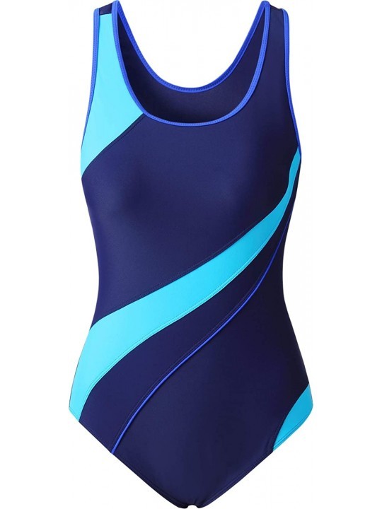 Racing Womens One Piece Swimsuit Bathing Suit for Athletic Sport Training Exercise Racing - Blue - C718QT32IQK $23.46
