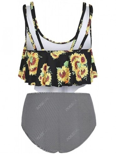 Sets Women's Sunflower Swimsuit Two Piece Bathing Suits Ruffled Flounce Top with High Waisted Bottom Bikini Sets Swimwear - Z...