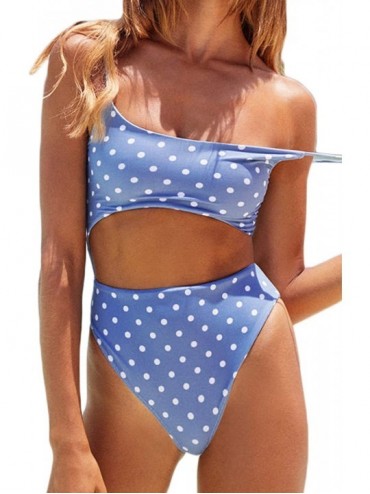 One-Pieces Womens Spaghetti Strap Lace Up Cutout High Waisted Thong One Piece Swimsuit - Polka Dots - CB18RWDKO3A $40.44