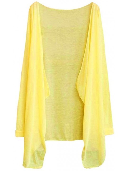 Cover-Ups Women Cover-up- Summer Open Cardigan Long Thin Shrug Modal Sun Protection Sunscreen Sheer Tops - Yellow - CR18T90AN...
