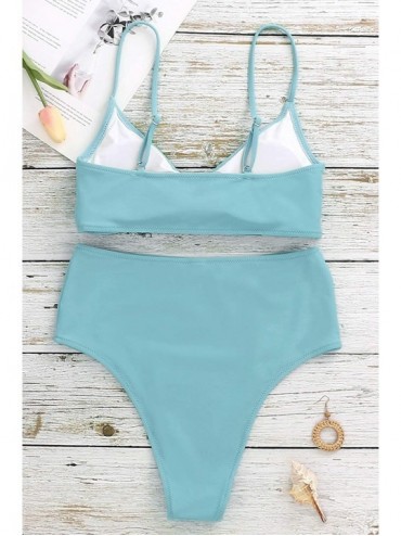 Sets High Waisted Bikini Set for Women Swimsuits Push Up Tie Knot Swimwear Two Piece Bathing Suits - Water Bkue - C119DYO7NNZ...