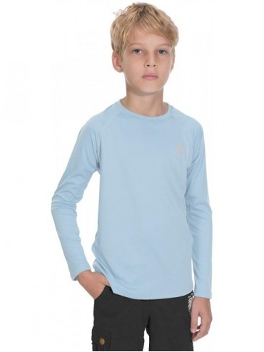 Rash Guards Sun Shirts for Youth Boys Rashguard - Long/Short Sleeve Lightweight Shirt SPF 50+ - Lake Blue - CF198C4HQ0I $20.01