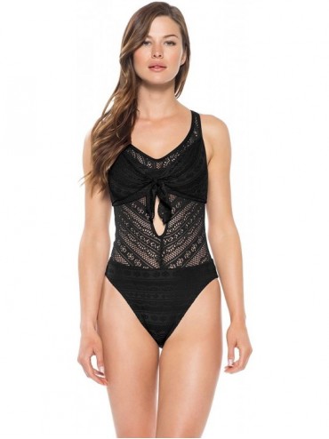 One-Pieces Women's Color Play Tie Front One-Piece - Black - CC18HKOY0RI $68.85