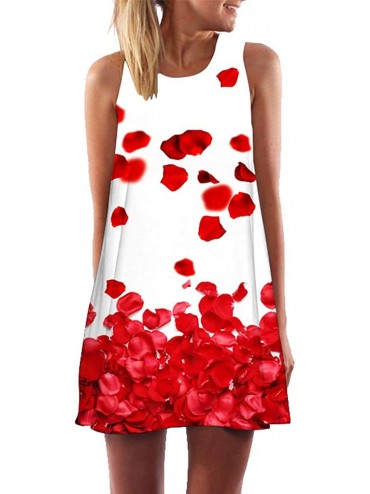 Cover-Ups Women 3D Mini Tank Dress Teen Girl T Shirt Dress Boho Beach Cover Up Chic Loose Tunic Tops Tank Dress Sundress Red ...