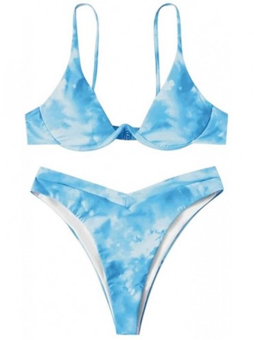 Sets Women's Yes Daddy Letter Print Bikini Set Push-Up Padded Two Piece Swimsuit Beach Swimwear Bathing Suit - Z2-blue - CW19...