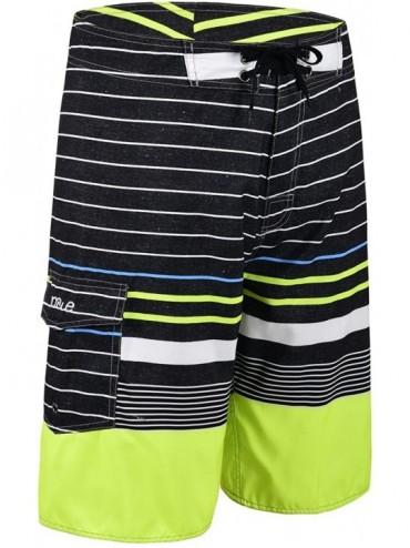 Board Shorts Men's Quick Dry Swim Trunks Colorful Stripe Beach Shorts with Mesh Lining - Black(with Green Striped) - C318QL25...