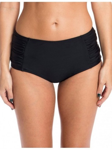 Bottoms Women's Swim Standard Ruched Midrise Bikini Bottom - Black - CK12O0DYB86 $12.77