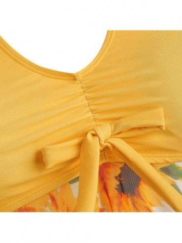 Racing Swimsuits for Women Swimdress Bathing Suit Sunflower Bowknot Halter Bikini Set Swimwear Plus Size - Orange - CK195XZ9T...