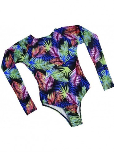 Rash Guards Women's One Piece Swimsuits Zip up Floral Long Sleeve Rash Guard Swimwear - T - 165 - CJ1882L3XUQ $39.90