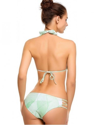 Sets Women's Padded 2 Pieces Bikini Set Printed Swimsuits Cut Out Bathing Suit - Green-7665 - C518E88RAHU $30.62