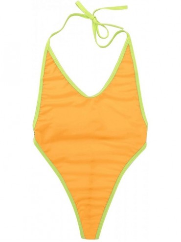 One-Pieces Women's Halter Sling Shot Bikini One Piece High Cut Thong Backless Monokini Micro Swimwear - Orange - CA18ZMHD6AW ...